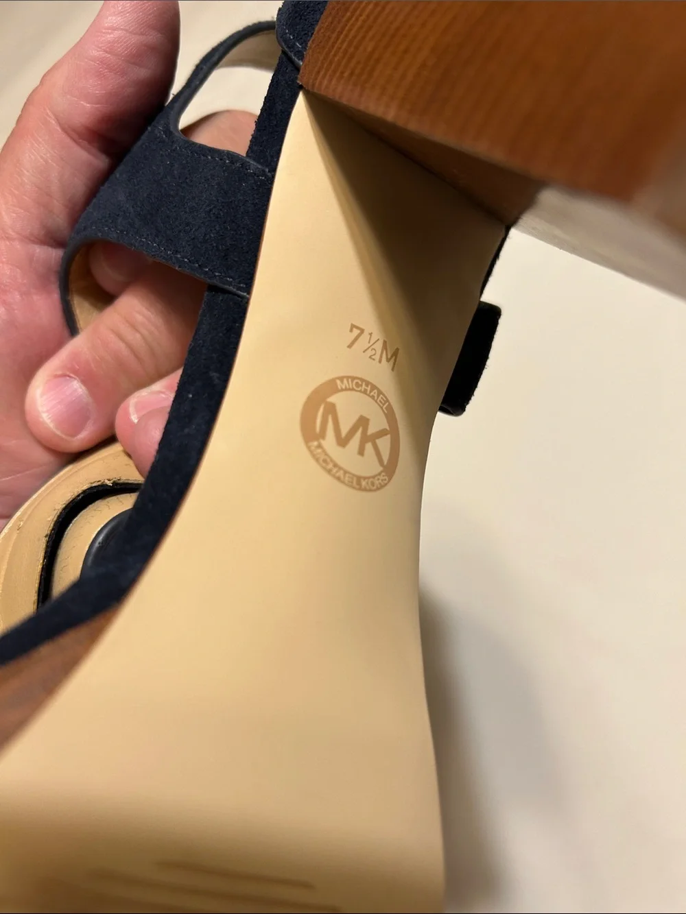 Michael Kors Navy Suede Zip-Front Block Heel Sandals